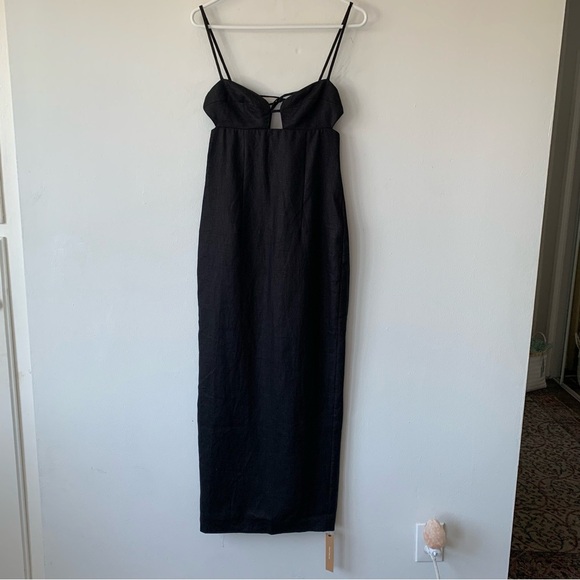 NWT Reformation Malibu Linen Bustier Open Tie Back Slit Maxi Dress - Picture 9 of 15